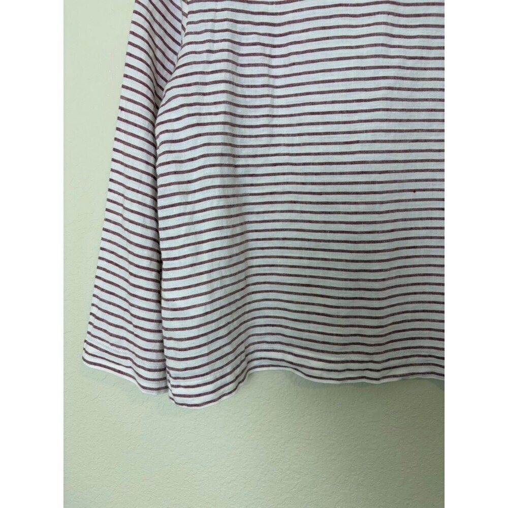 Singrid Olsen 100% Linen White and Red Stripe Longsleeve Minimalist Chic Blouse - Picture 7 of 7